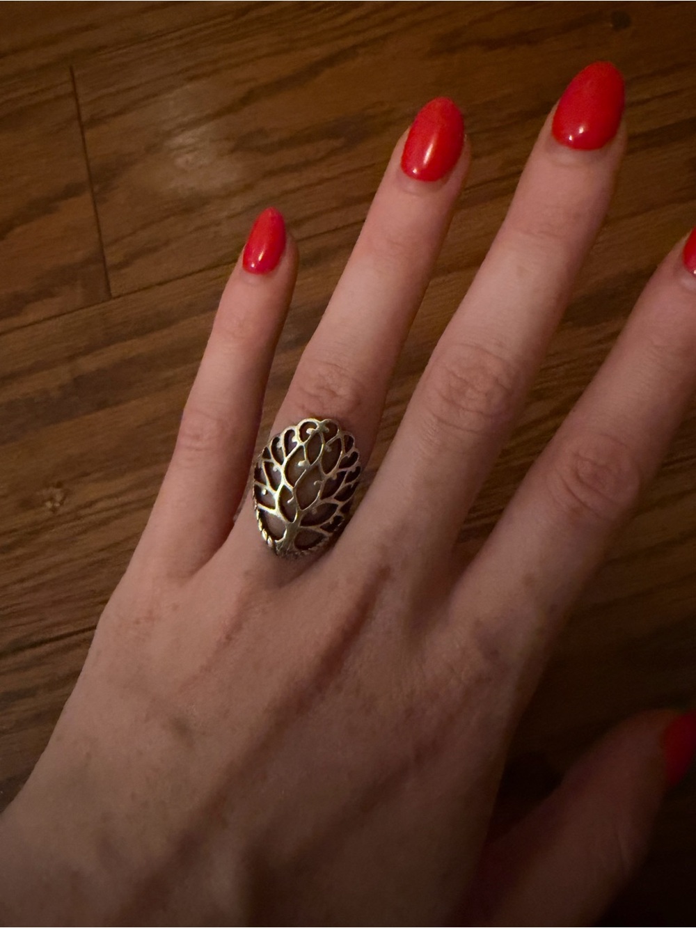 Antique silver Leaf Filigree Dome Ring - Women Jewelry